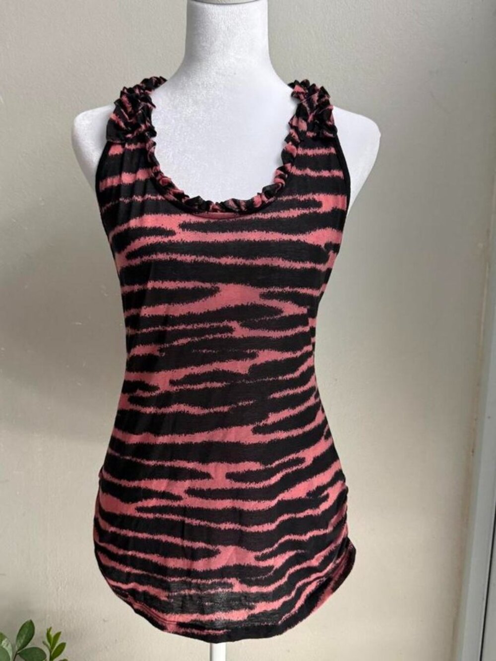 Y2K Self Esteem Tiger Stripe Ruffle Racerback Tank Top Size M